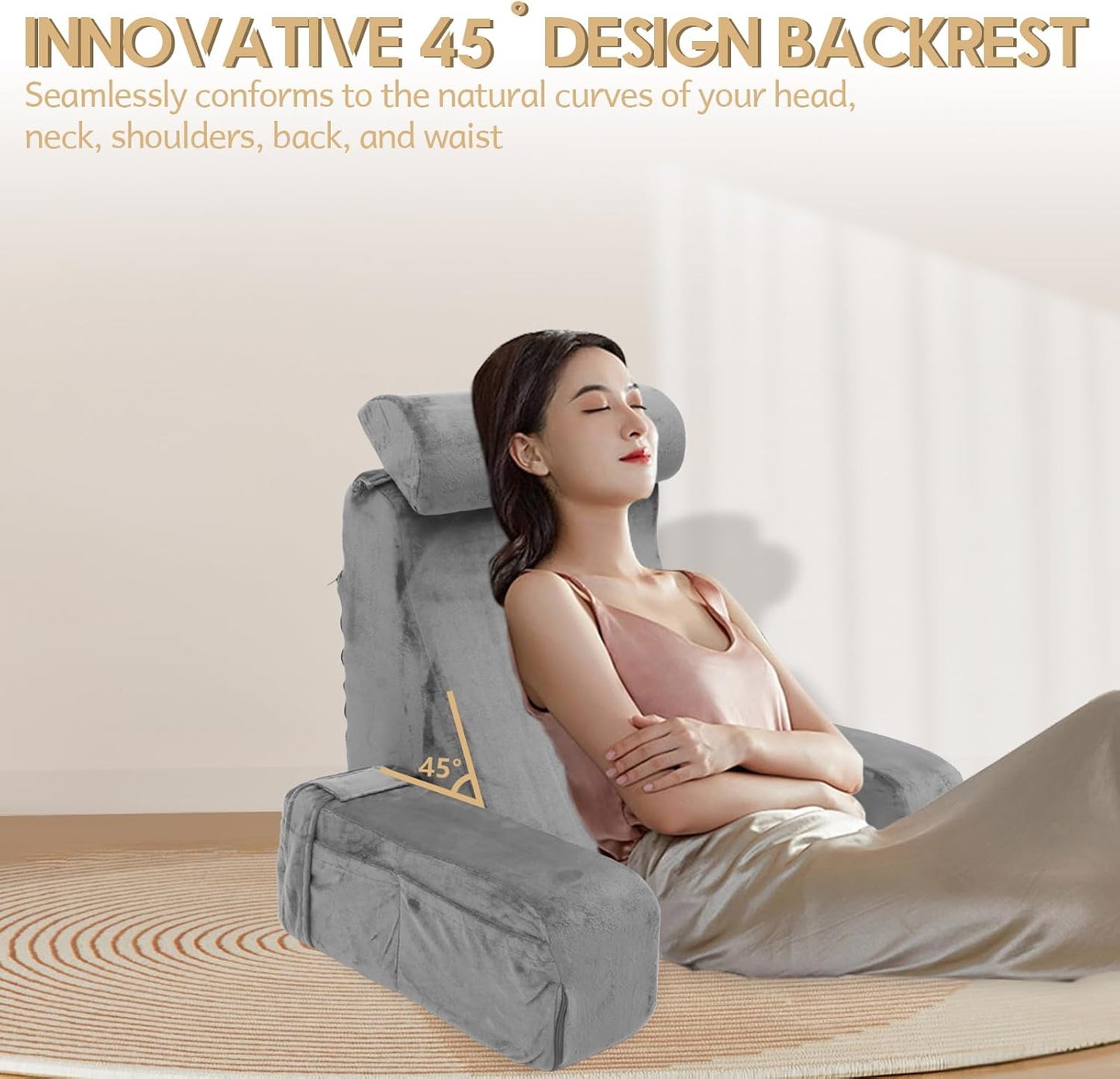 BedRest™ Premium Reading & Support Pillow – Solid Foam Backrest with Detachable Neck Roll, Plush Velvet Cover & Arm Support (19" Wedge)