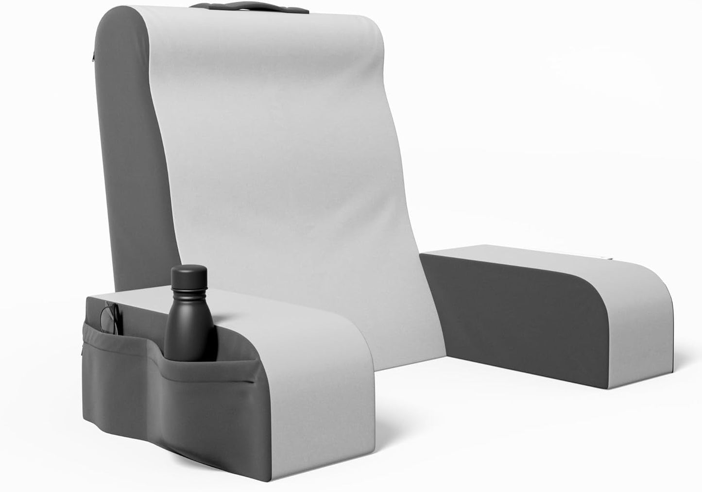 BedRest™ Tall Premium Reading & Support Pillow – Solid Foam Backrest with Arm Support, Detachable Neck Roll & Washable Velvet Cover (24” Height, Grey/Black)